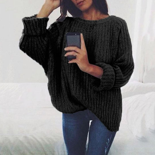 Damen Grobstrickpullover mit überschnittenen Schultern und weichem Material R&B