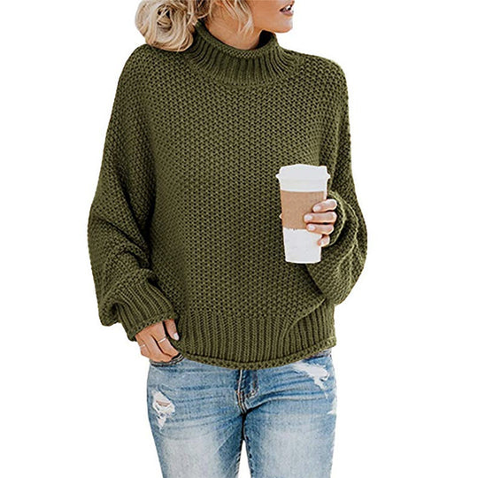 Damen Grobstrickpullover mit hohem Rollkragen und lässiger Passform R&B