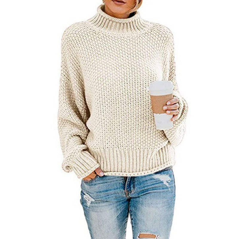 Damen Grobstrickpullover mit hohem Rollkragen und lässiger Passform R&B