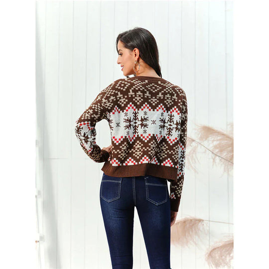 R&B | Sweater Wollmischung Relaxed Fit Gemustertes Design Rippkante