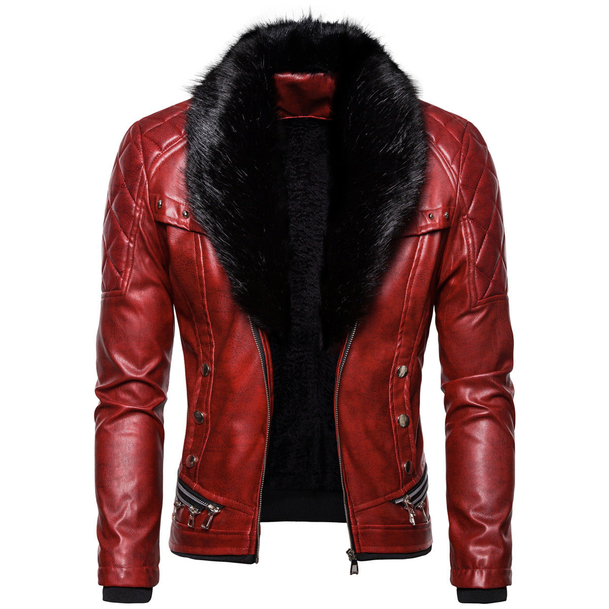 Herren Kunstlederjacke mit luxuriösem Fellkragen