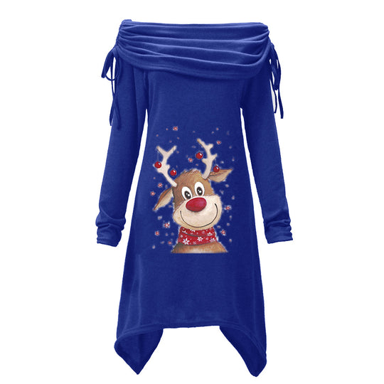 Damen Freizeitkleid mit schulterfreiem Design und verspieltem Rentier-Motiv R&B