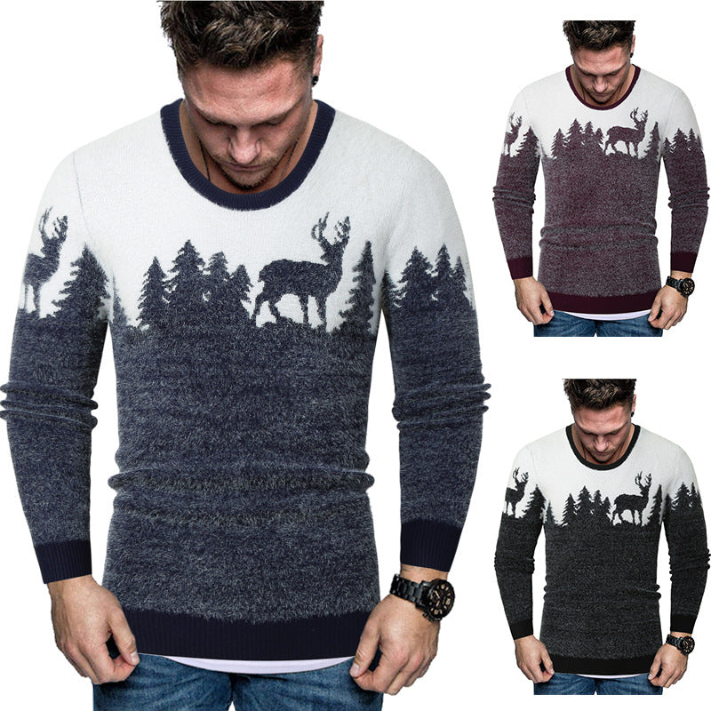 Herren Pullover mit kreativem Tiermotiv und warmen Materialien