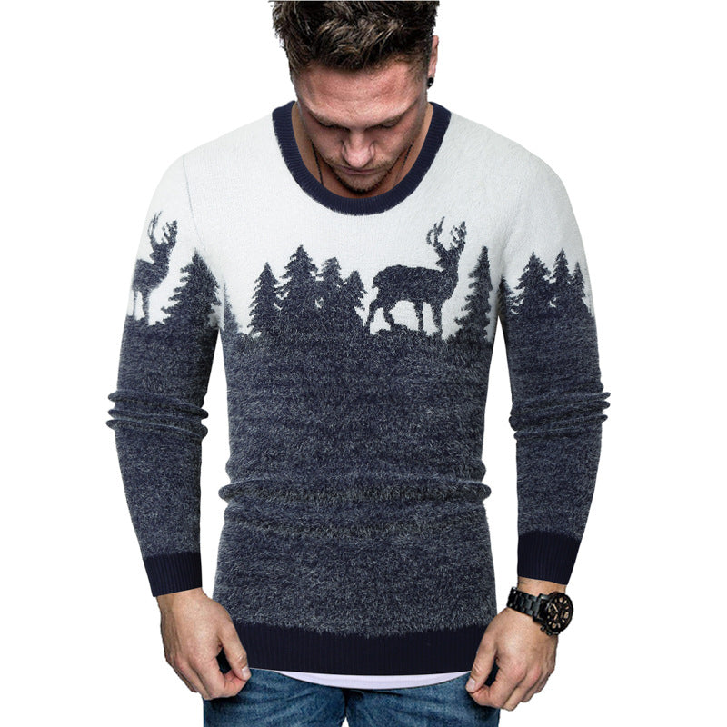 Herren Pullover mit kreativem Tiermotiv und warmen Materialien