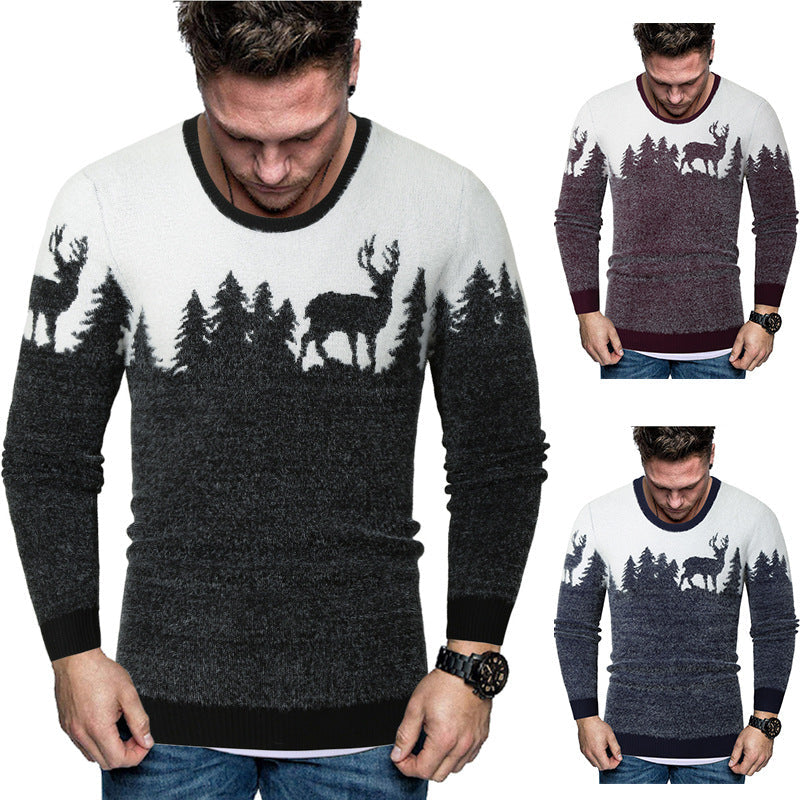 Herren Pullover mit kreativem Tiermotiv und warmen Materialien