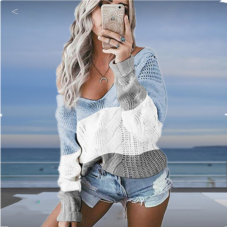 Damen Strickpullover mit großzügigem Ausschnitt und modischem Muster