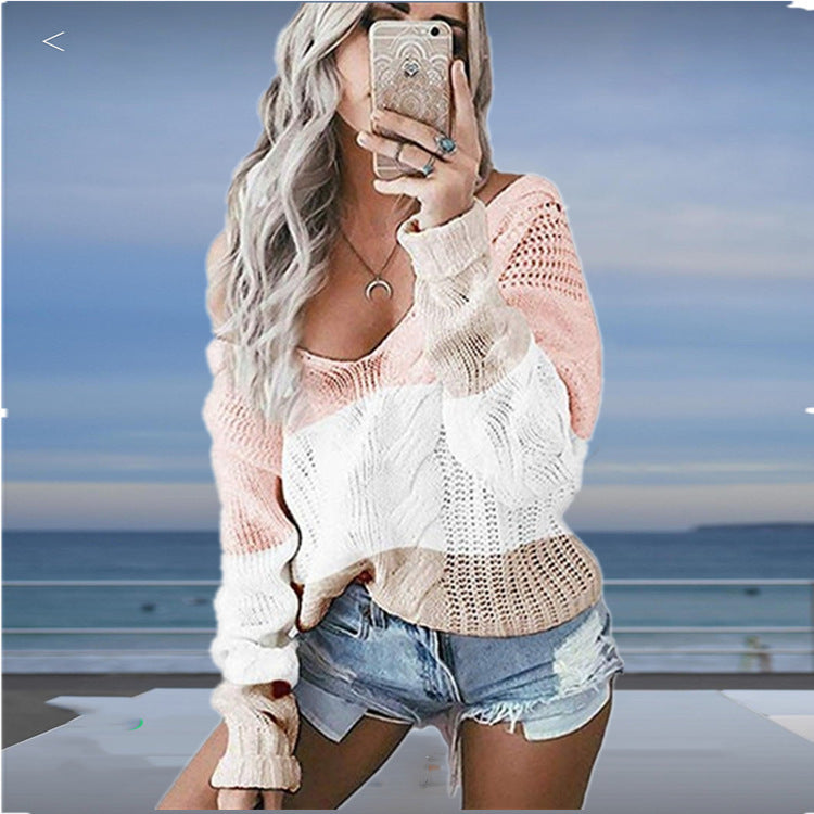 Damen Strickpullover mit großzügigem Ausschnitt und modischem Muster R&B