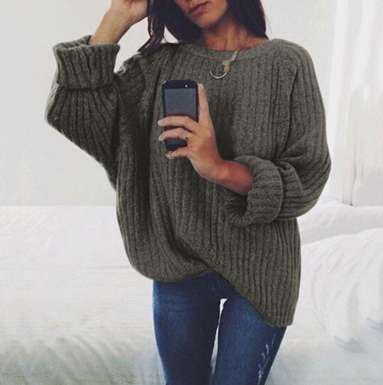 Damen Grobstrickpullover mit lässiger Passform und breiten Ärmeln R&B