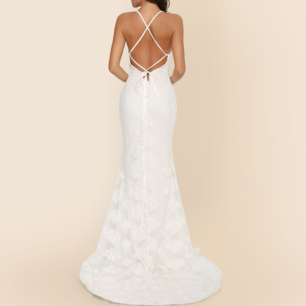 R&B | Damen Ärmelloses Bodenlangen Ballkleid mit Schleppe