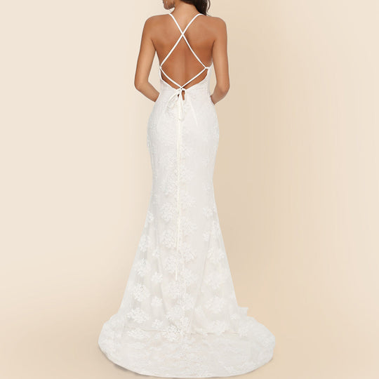 R&B | Damen Ärmelloses Bodenlangen Ballkleid mit Schleppe