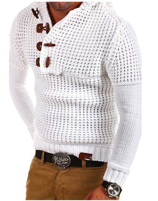 Herren Strickpullover mit kapuze und Holzknöpfen R&B