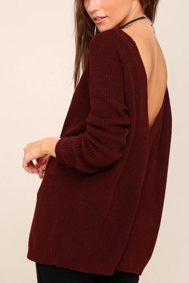 Damen Oversized Strickpullover mit tiefem Rückenausschnitt und lässigem Schnitt