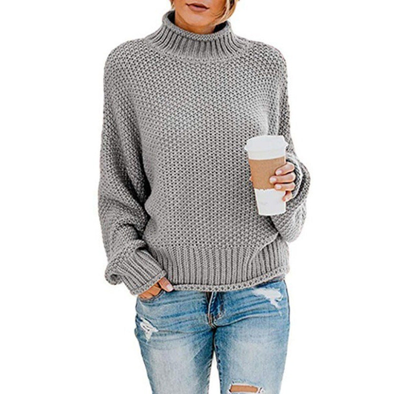 Damen Grobstrickpullover mit hohem Rollkragen und lässiger Passform R&B