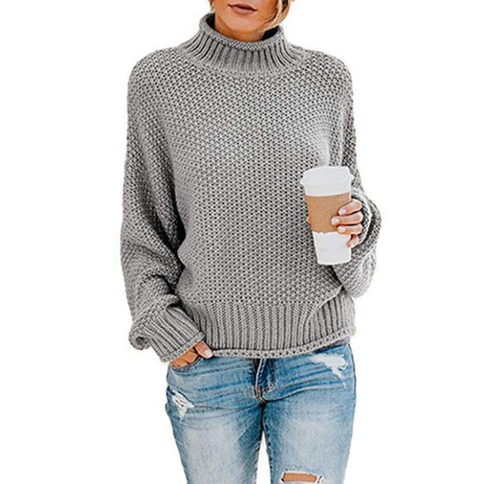 Damen Grobstrickpullover mit hohem Rollkragen und lässiger Passform R&B
