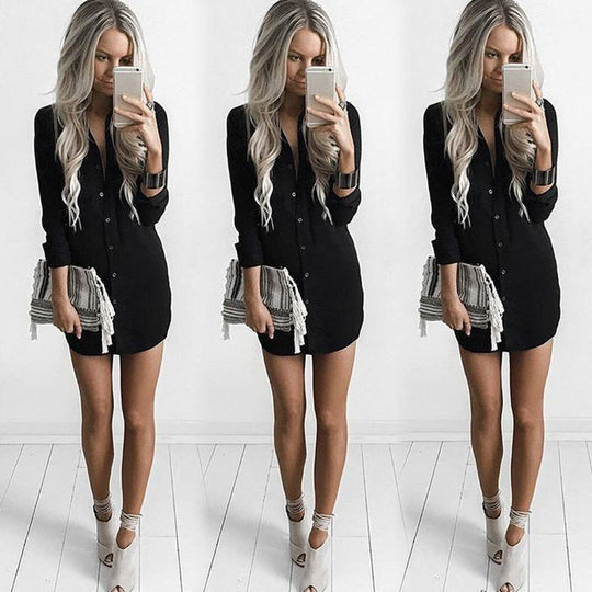 Damen Hemdkleid mit seitlichen Schlitzen und elegantem Kragen R&B