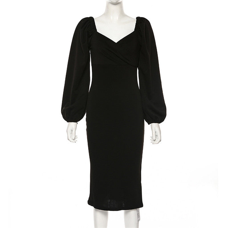 R&B | Ein-Wort-Schulter rückenfreies schlankes Kleid