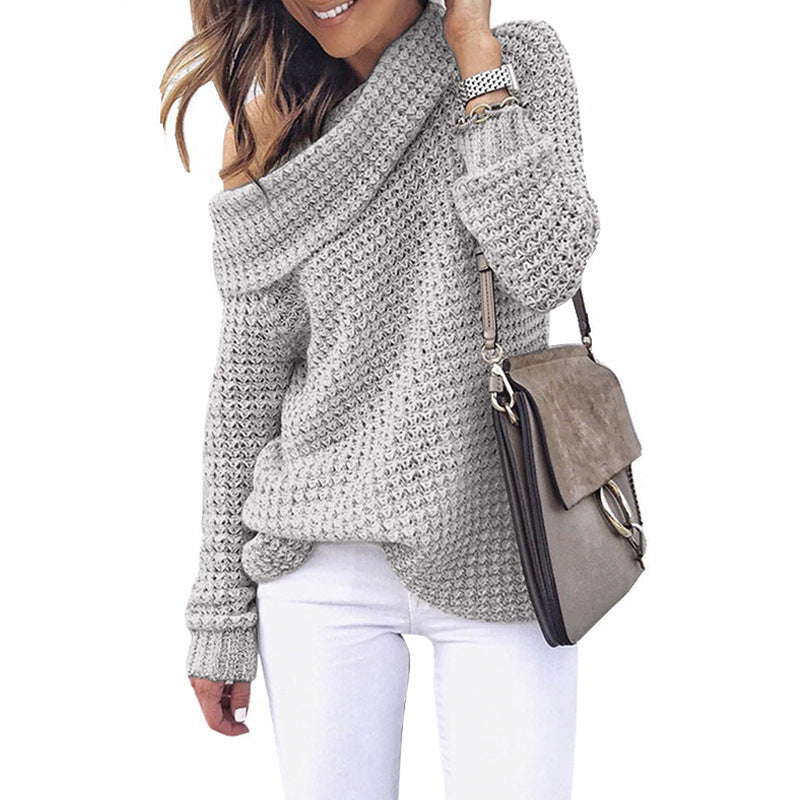 Damen Strickpullover mit schulterfreiem Design und strukturiertem Muster R&B
