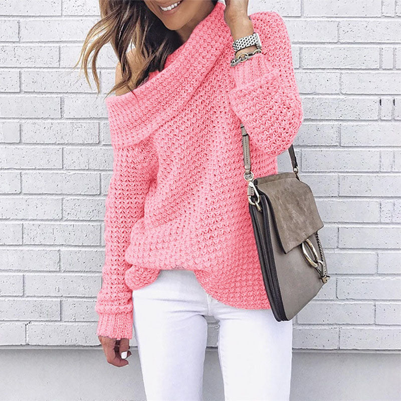 Damen Strickpullover mit schulterfreiem Design und strukturiertem Muster R&B