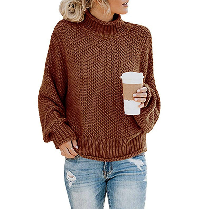 Damen gemütlicher Strickpullover mit hohem Kragen und weichem Strukturdesign