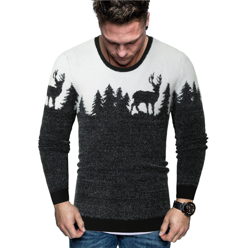 Herren Pullover mit kreativem Tiermotiv und warmen Materialien