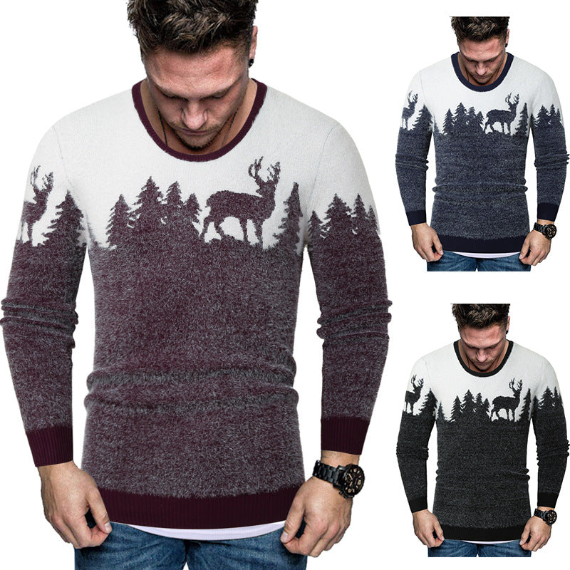 Herren Pullover mit kreativem Tiermotiv und warmen Materialien