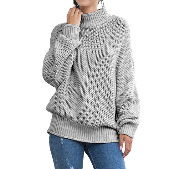 Damen Grobstrickpullover mit hohem Rollkragen und lässigem Schnitt R&B