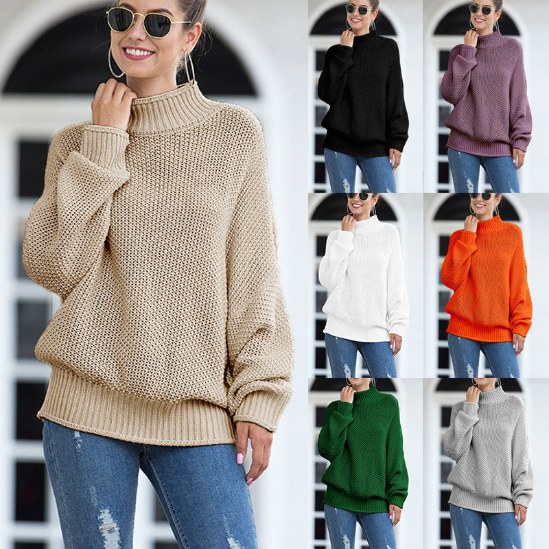 Damen Grobstrickpullover mit hohem Rollkragen und lässigem Schnitt