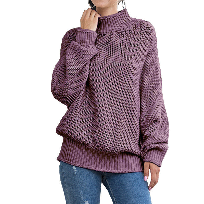 Damen Grobstrickpullover mit hohem Rollkragen und lässigem Schnitt R&B