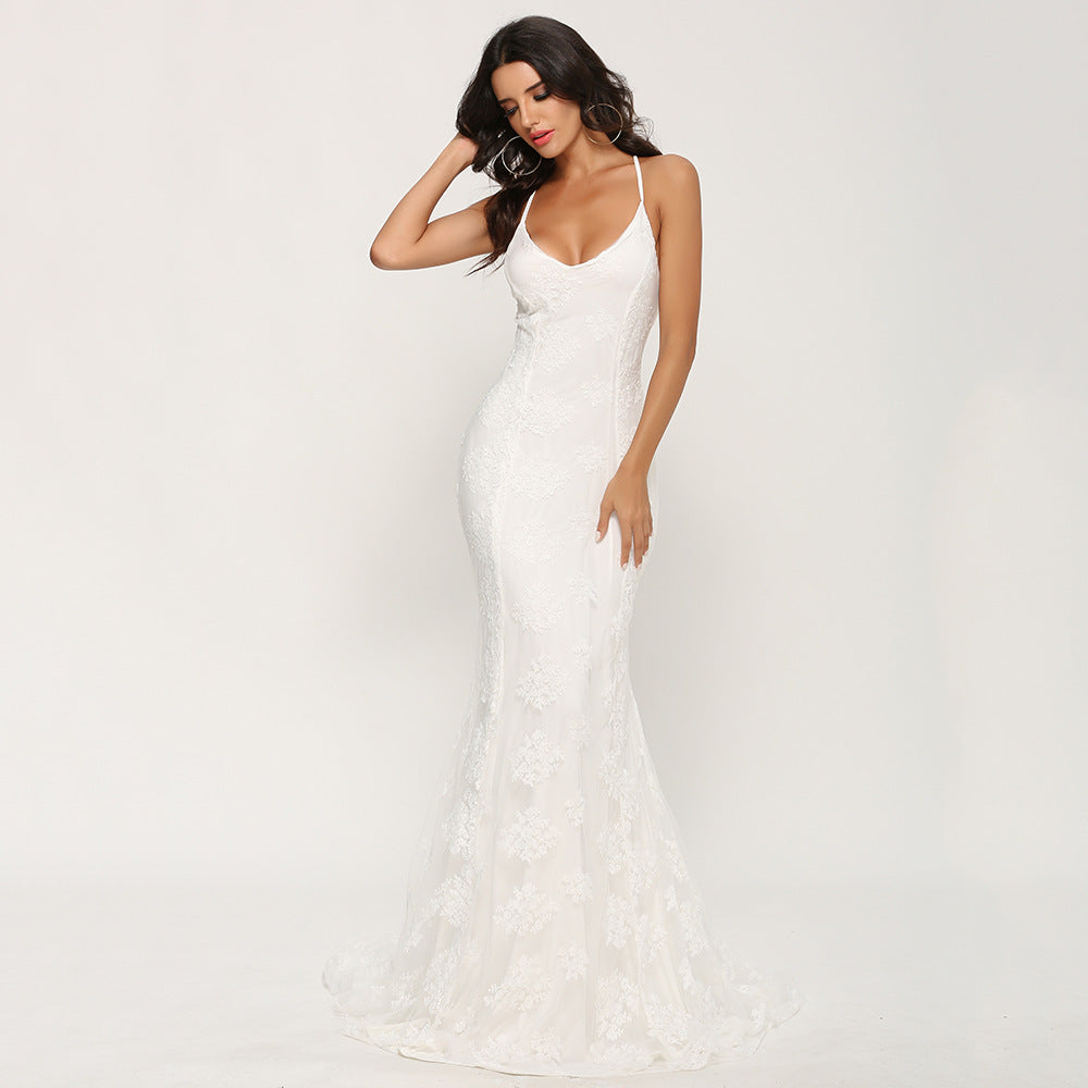 R&B | Damen Ärmelloses Bodenlangen Ballkleid mit Schleppe
