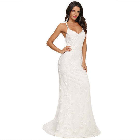 Damen elegantes figurbetontes Hochzeitskleid mit zarter Spitzenverzierung R&B