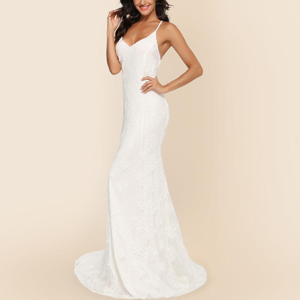 R&B | Damen Ärmelloses Bodenlangen Ballkleid mit Schleppe