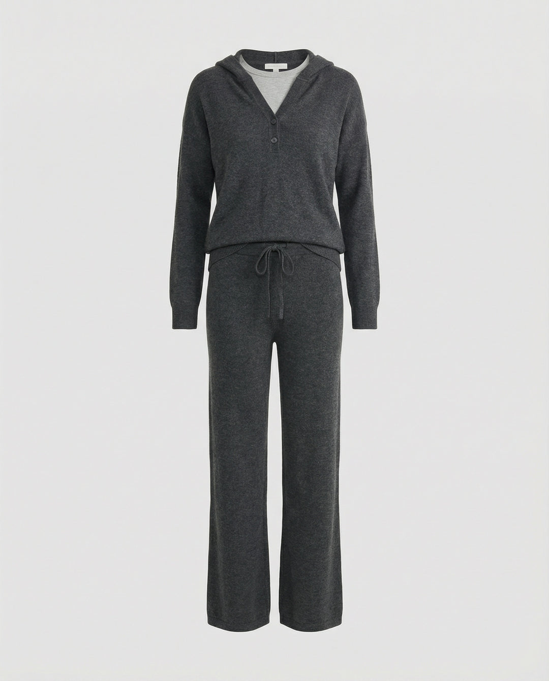 Damen Modetrends 2026 lässiges Kapuzenshirt mit kurzer Knopfleiste und weite Jogginghose aus weicher Baumwollmischung R&B