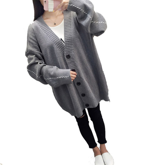 Damen lässige Strickjacke mit übergroßem Schnitt und großen Knöpfen R&B