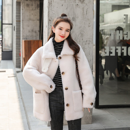 Damen kuscheliger Fleece Mantel mit hohen Kragen und Taschen R&B