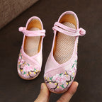 Damen Ballerinas mit floralem Stickdesign und elastischem Riemen