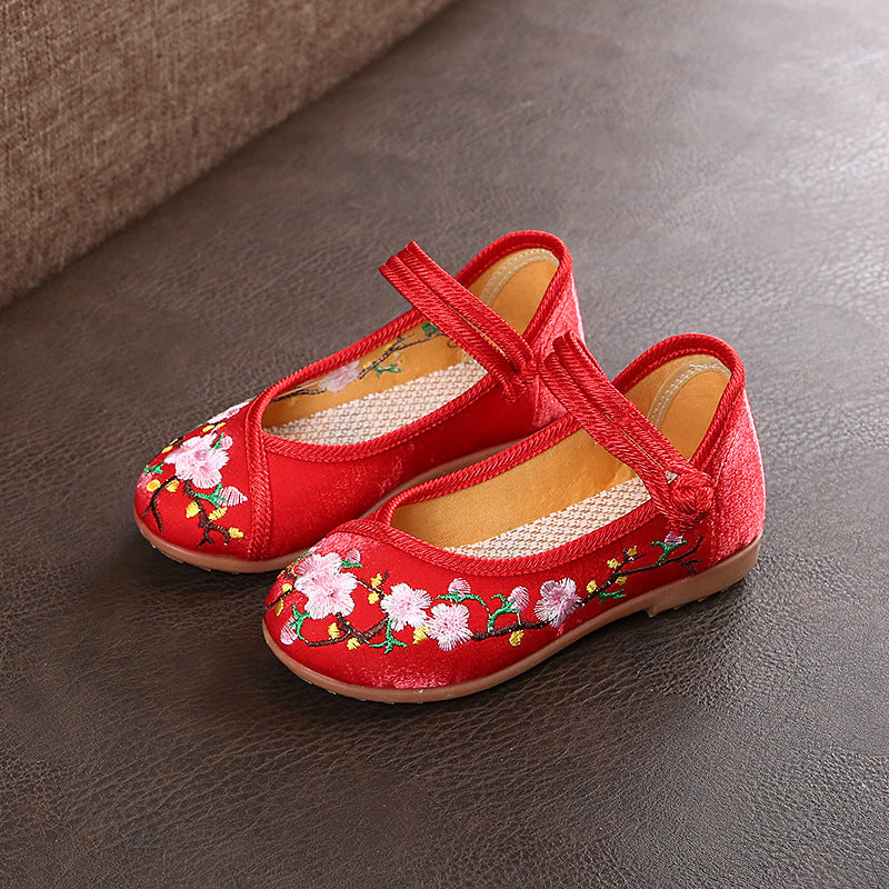 Damen Ballerinas mit floralem Stickdesign und elastischem Riemen