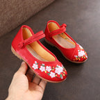 Damen Ballerinas mit floralem Stickdesign und elastischem Riemen