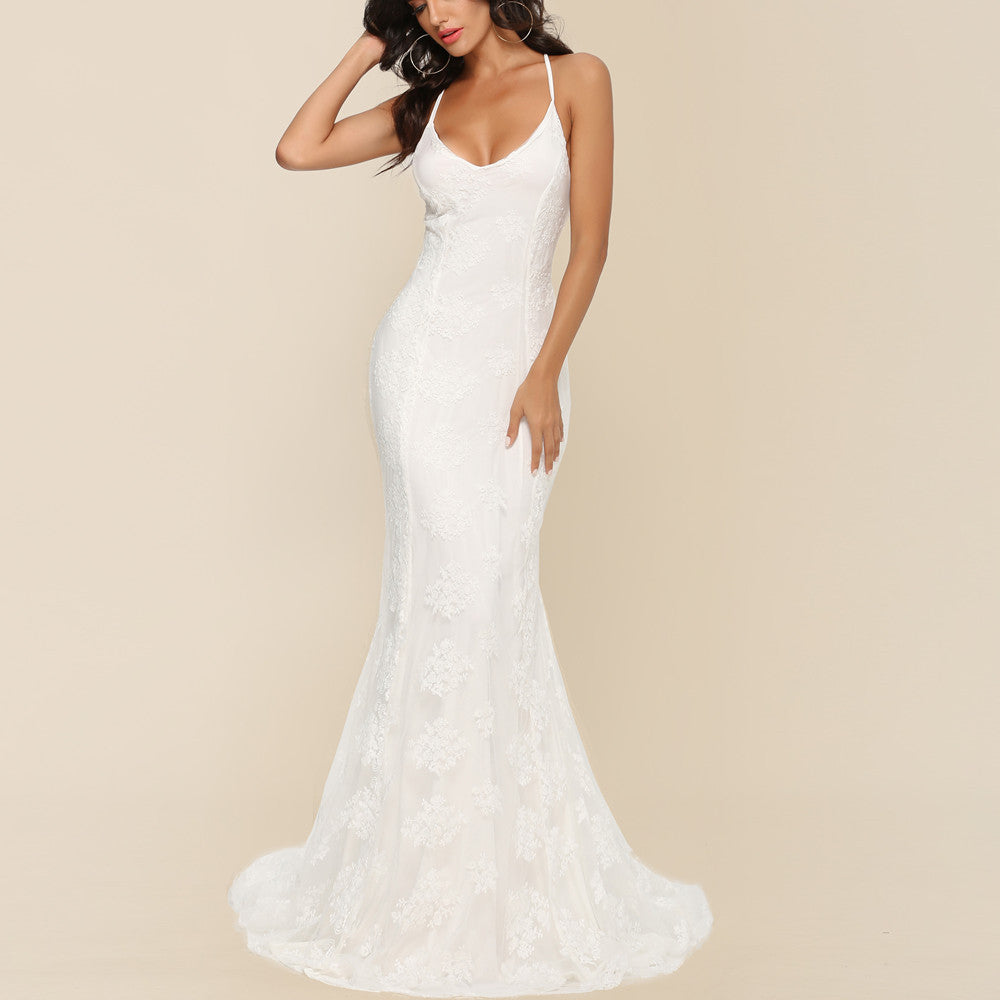 R&B | Damen Ärmelloses Bodenlangen Ballkleid mit Schleppe