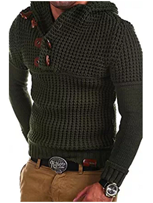 Herren Strickpullover mit kapuze und Holzknöpfen R&B