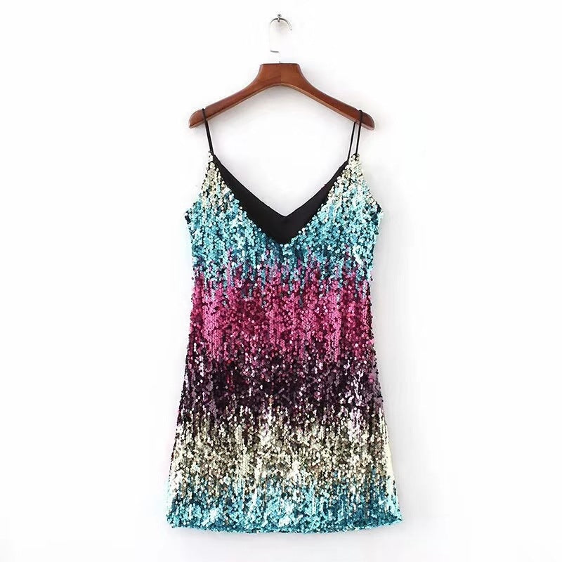 Damen Funkelndes Minikleid mit Pailletten und schmalen Spaghettiträgern R&B