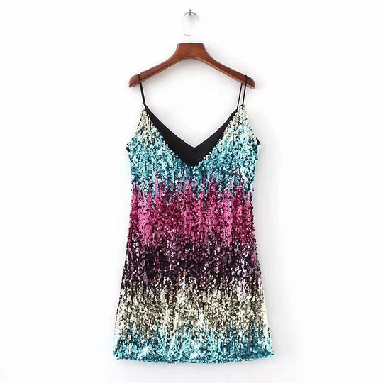 Damen Funkelndes Minikleid mit Pailletten und schmalen Spaghettiträgern R&B