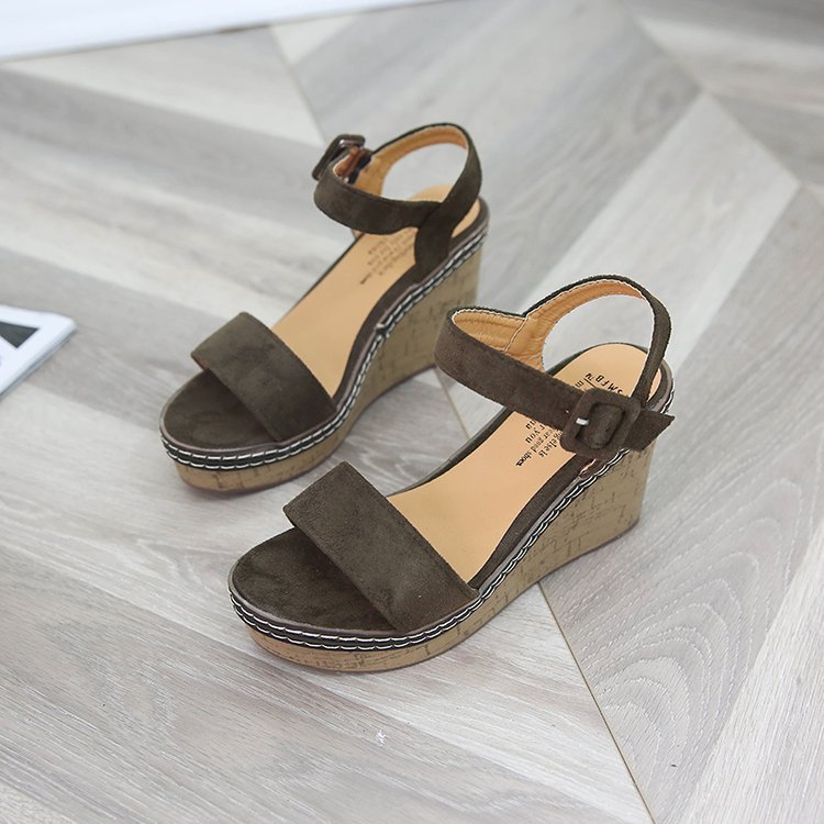 Damen nan Keilabsatzsandalen mit Korkplateau, verstellbarem Schnallenriemen und gekreuzten Wildlederriemen R&B