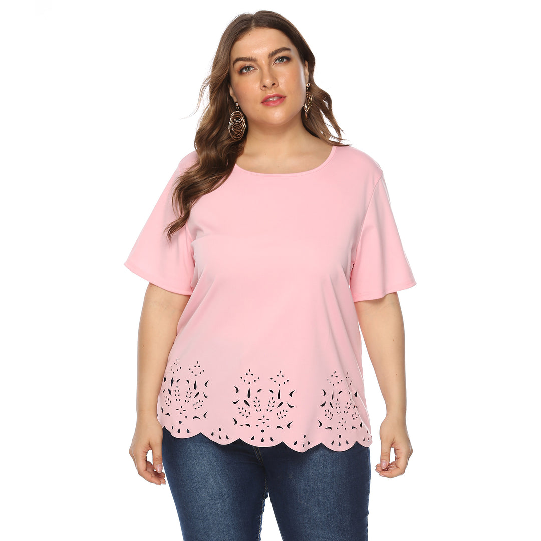 Damen modisches T-Shirt mit filigranem Lochmuster R&B