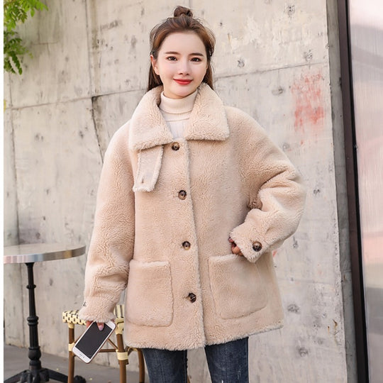 Damen kuscheliger Fleece Mantel mit hohen Kragen und Taschen R&B