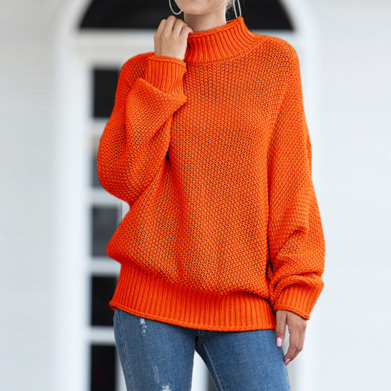 Damen Grobstrickpullover mit hohem Rollkragen und lässigem Schnitt R&B