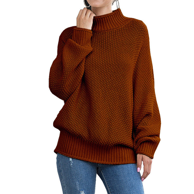 Damen Grobstrickpullover mit hohem Rollkragen und lässigem Schnitt R&B