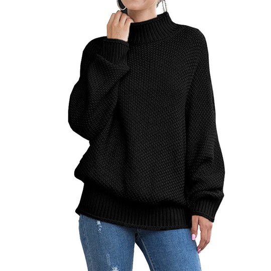 Damen Grobstrickpullover mit hohem Rollkragen und lässigem Schnitt R&B