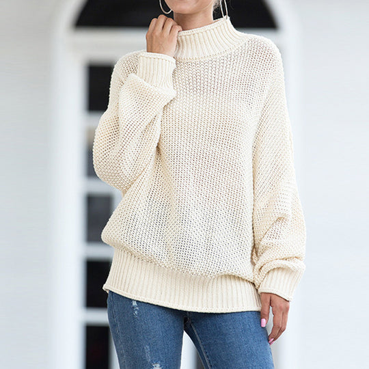 Damen Grobstrickpullover mit hohem Rollkragen und lässigem Schnitt R&B