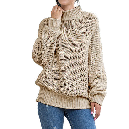 Damen Grobstrickpullover mit hohem Rollkragen und lässigem Schnitt R&B