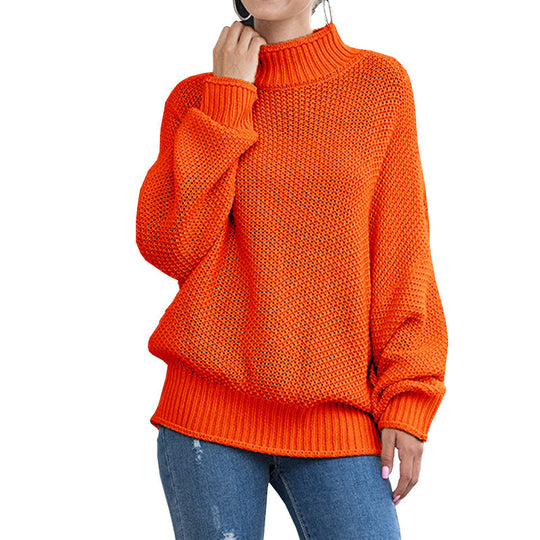Damen Grobstrickpullover mit hohem Rollkragen und lässigem Schnitt R&B